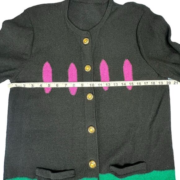 Vintage 80s Louis Feraud Abstract Pattern Black and Pink Long Cardigan size 10 - Picture 7 of 10